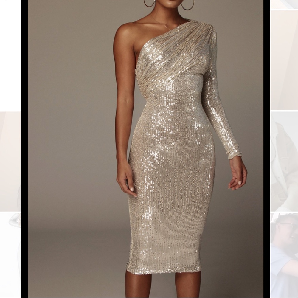 Cream lure gathered one shoulder midi dress